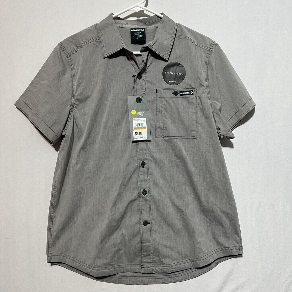 Wolverine Grayson II Shirt Mens Small Gray Cotton Stretch Short Sleeve Button-Up